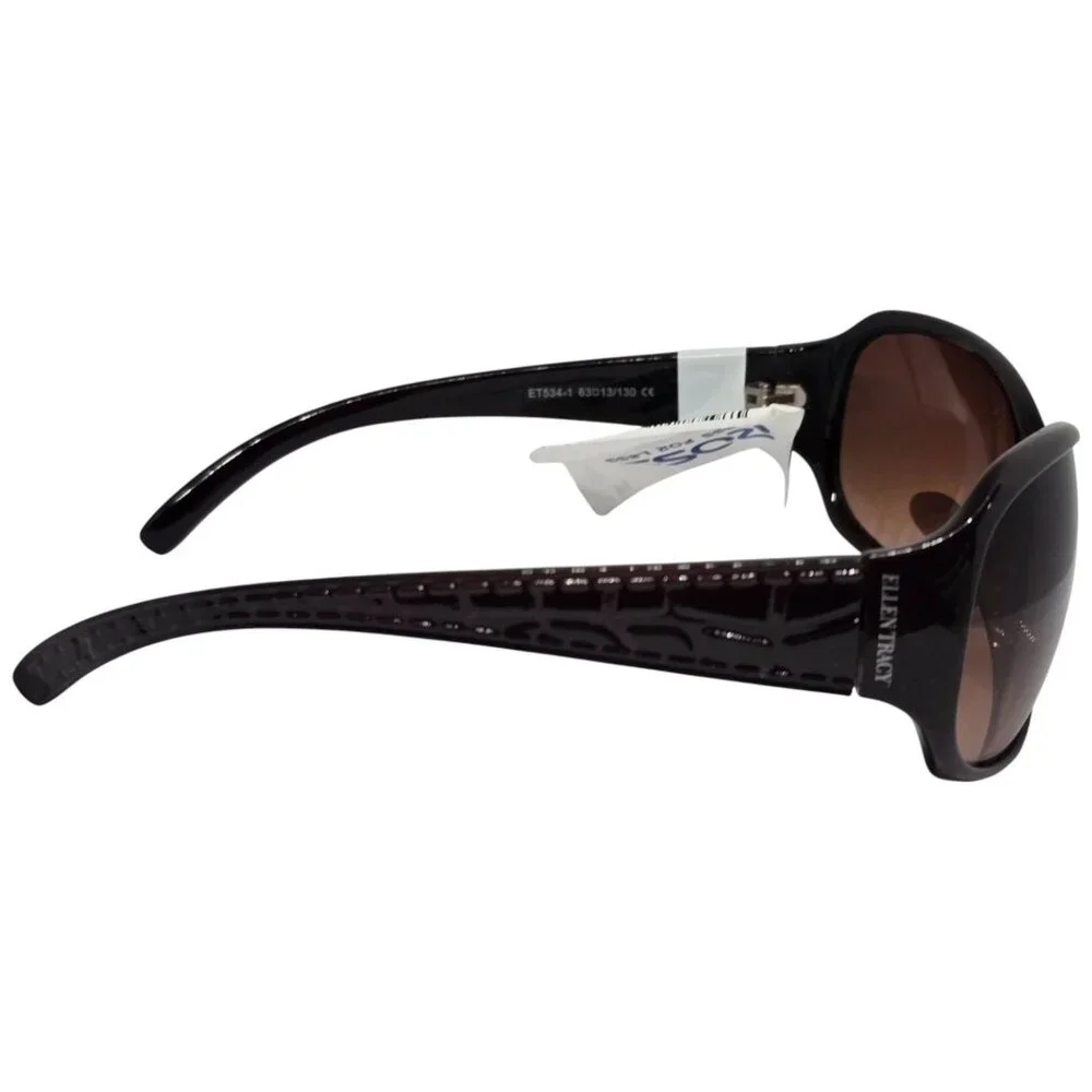 Ellen Tracy Oversized Brown Gradient Sunglasses With Crocodile Texture Arms & UV